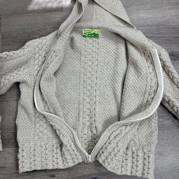 Shades of Aran Irish Wool Knit Sweater Women’s Large Zip Up Fisherman Hooded - Picture 6 of 7